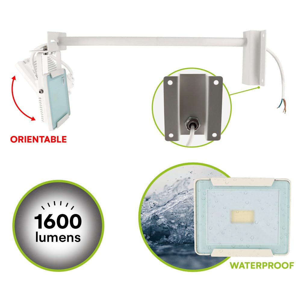 Eclairage enseigne - Projecteurs LED 20W extérieur pour Façades magasin - Support Inclinable - bras déporté - Noir