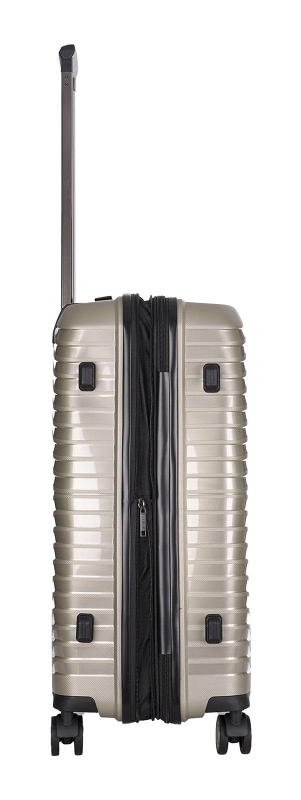 Stratic Bright+ Hartschalen-Koffer Trolley Koffer mittelgroß Reisekoffer, wasserabweisend, 4 Rollen, erweiterbar, TSA-Schloss (Größe M, Champagne)