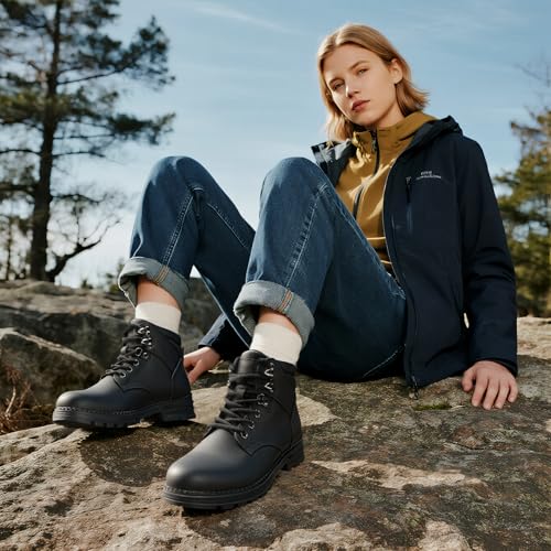 ANJOUFEMME Womens Comfy Outdoor Hiking Boots-Low heels Combat Ankle Boots for Women Non Slip Lace up Winter Shoes for Backpacking Trekking Walking - Image 6