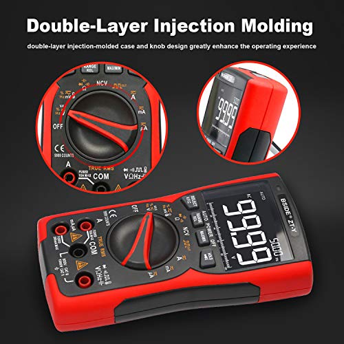 BSIDE EBTN LCD Multimeter 3-Line Display 9999 Counts True RMS Auto-Ranging Voltmeter Capacitance Temperature Voltage Amp Hz Ohm Duty Cycle Square Wave Output VFC Tester with Flashlight & Analog Bar