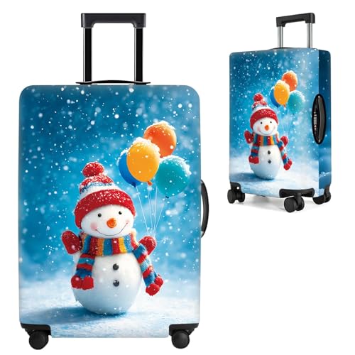 Image of Snowman with Balloons Luggage Cover, Washable Christmas Suitcase Cover, Travel Suitcase Protector Anti-scratch Bag Cover,S