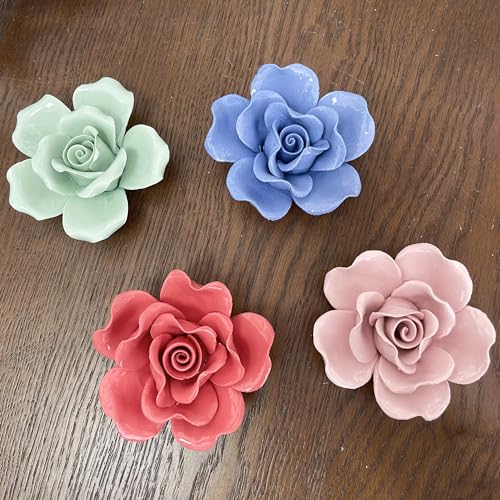 Image of Ceramic Flower Wall Art Decor, Artificial Flower Wall Sculpture,Handmade Ceramic Flowers for Home,Hallway,Living Room, Kitchen,Bathroom (Light Green,Peony, 2.76 inch)