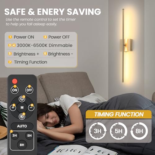 Battery Operated Wall Sconces set of 2, 11000mAh Rechargeable Brushed Bronze Wireless Wall Lights, 350°Rotate Dimmable Wall Lamp with Remote, 3 Color Temperatures, for Bedroom, Living Room, Hallway by KELUOLY - Used condition - Image 8