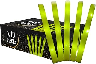 Lote de 10 varillas luminosas LED de color 40 cm – Palo de espuma brillante para bodas y fiestas con pilas incluidas, 3 modos de parpadeo, entrega 24/48 horas – SPARKLERS Club (amarillo)