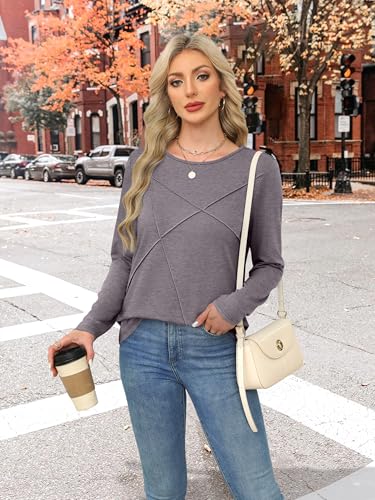 XIEERDUO Long Sleeve Shirts for Women Business Casual Tops Trendy Crewneck Fall T Shirts Pleated Loose Fit4