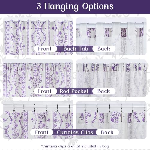 Image of Yinhua Boho Curtains for Living Room 84 Inch Length Vintage Linen Curtains for Bedroom Light Filtering Window Curtain Rod Pocket & Back Tabs Rustic Tassel Drapes with Tiebacks, White Purple