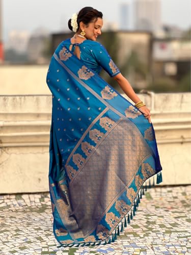 Image of SGF11 Women's Kanjivaram Pure Soft Silk Saree With Unstitched Blouse Piece