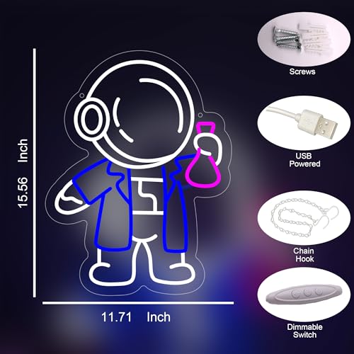 Image of Astronaut Neon Sign with Flask LED Neon Lights for Wall Decor, Classroom, Science Room, Bedroom, Lab Decor, Game Room, Space Theme Party Decoration, Neon Light Sign for Home and Bar