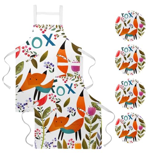 Tablier de cuisine pour éviter les taches de pâtisserie | Lot de 2 avec motif renard