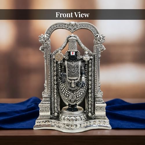 Image of 999 Pure Silver Plated Standing Balaji Idol - 8 Inch Divine Lord Venkateswara Tirupati Statue for Pooja Room and Mandir - Auspicious Spiritual Decor for Home and Office
