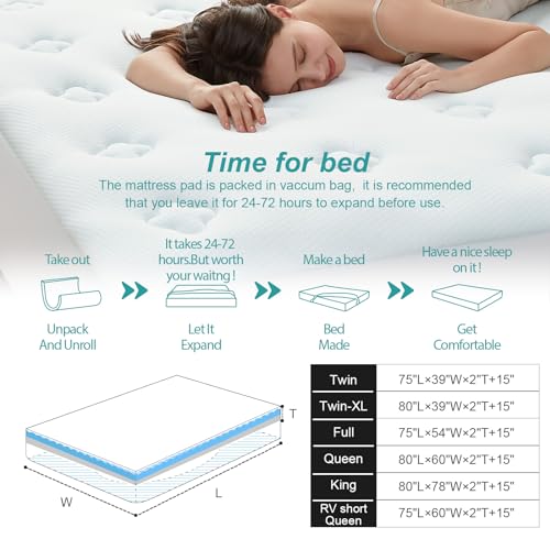 Hansleep Memory Foam Short Queen Mattress Topper, RV Queen Camp Mattress Pad Cover with Deep Pocket, Breathable Pillow Top Mattress Topper Short Queen with Gel Foam, 60x75 Inches, White