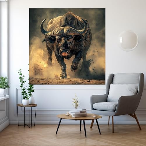 Tableau sur toile buffle pour habiller un grand mur vide salon rustique - 3