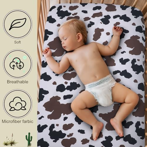 Image of Mindsoft 2 Pcs Crib Sheet Set 52 x 28 x 8 Inches Baby Sheet Newborn Bedding Nursery Crib Sheets for Girl Boys Baby Gifts for Toddler Mattresses (Cowboy)