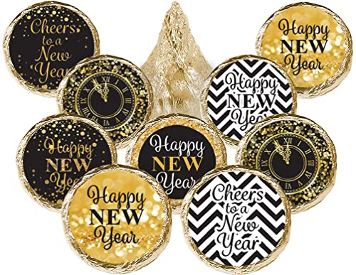 New Year's Eve Party Favor Stickers - Black And Gold - 180 Labels #TOP20