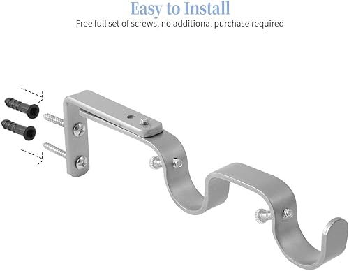 Miniatura 4 de Anndason Soportes de barra de cortina resistentes ajustables para barra de cortina de 1 pulgada (2 unidades, plateado)