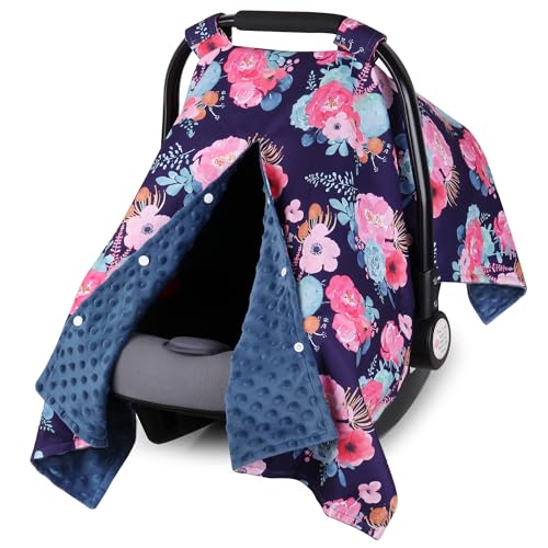 Image of Rquite Car Seat Cover Baby, Carseat Covers Baby for Girl Boy, Warm Minky Infant Car Seat Cover Winter, Peekaboo Opening Car Seat Canopy, Multi-use Baby Carrier, Stroller, Nursing Cover, Minky Blanket