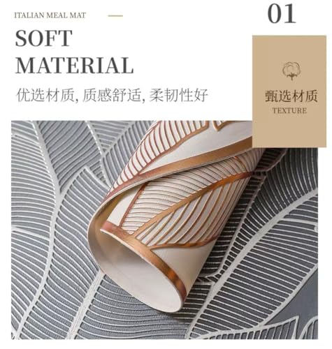 Image of HomeCloud PVC Material Round Shape Table Mat, Dining Table Mat,Table Placemats, Round Mats,Best for Bed-Side Table /Center Table, Dining Table /Shelves (Leaf Let Silver, Set of 4)