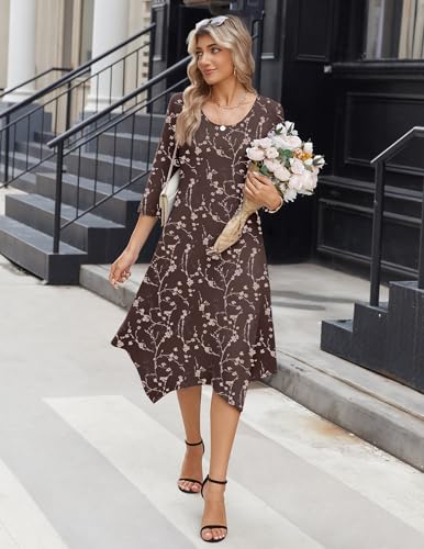 Image of Zeagoo Midi Dresses Women 2026 Dress 3 /4 Sleeve Casual Dresses with Pockets A Line Summer Beach Sundress
