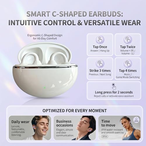 Image of Nyxo Open Ear Wireless Earbuds, Bluetooth 5.4 Air Conduction Headphones with Noise Cancellation Clip Desig, 360 Stereo Sound, Bluetooth Earphones Wireless for Sports, Office and Daily Use(White)