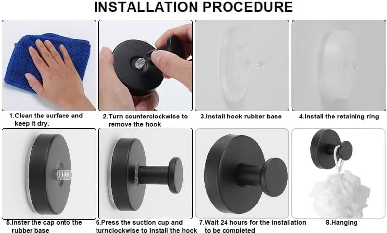 Suction Cup Flower Wreath Hook, Indoor Shower Detachable Shower Hook, Bathroom Metal Towel Hook, Waterproof Suction Cup Flower Wreath Rack, Reusable Bracket (Black, 2 Pieces) (Black) image 5