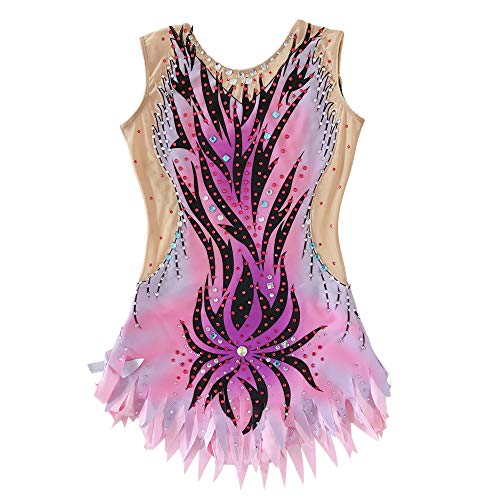 LIUHUO Collant Rhythmic Gymnastics Pink Gradient Diamond Girl Competition Performance, Roxa, P