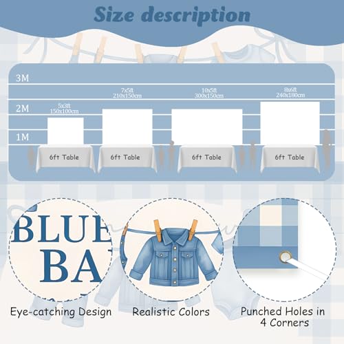 A Blue Jean Baby is on The Way Backdrop Blue Jean Baby Shower Decorations Gingham A Little Denim Baby is on The Way Banner Decor for Pregnancy Gift Supplies 5 * 3ft by ZestZing - Used condition - Image 5