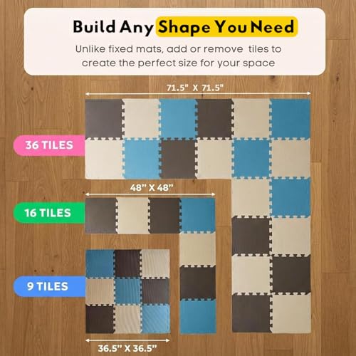 Image of MioTetto Baby Play Mat, Comfortable Tummy Time Mat - Portable Foam Floor Tiles, Safe baby mat for floor for Crawling & Development, Soft play mat for babies 0-6 months, Stylish interlocking foam tiles