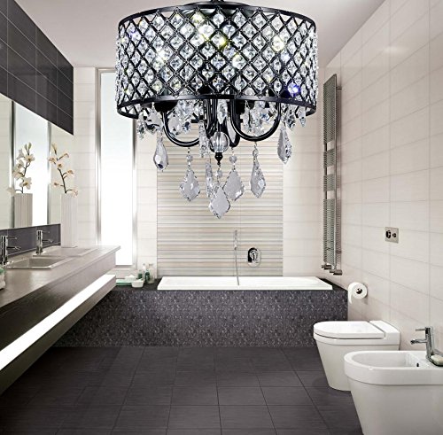 New Galaxy 4-Light Antique Black Round Metal Shade Crystal Chandelier Pendant Hanging Ceiling Fixture #TOP5