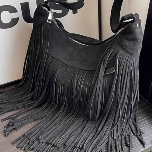 Image of Women Vintage Suede Fringe Hobo Bag Tote Shoulder Bag Crossbody Bag and Hippie Western Cowgirl Purse Shoulder Bag