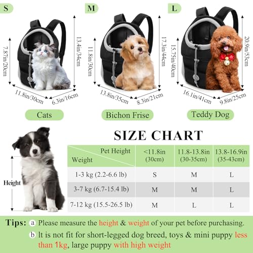 LUKDUNG Pet Hunderucksack Katzerucksack, Haustier Rucksack Tragbare Hundetragetasche Reisen, für kleine mittlere Hunde Katzen Atmungsaktive Freisprechtasche für Wandern Radfahren Freien (schwarz, M)
