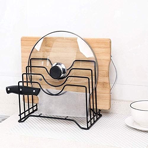 Stainless Iron Cutting Board Holder, Cutting Board Storage Organizer , Pot Lid Rack Organizer Kitchen Cabinet Rack Storage With 4 Sectional (Black) #TOP6