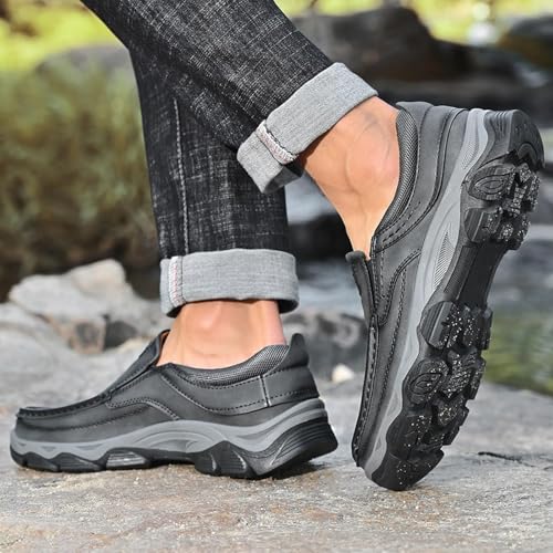 Men's Slip On Leather Loafers Retro Waterproof Driving Shoes with Hand-Stitched Thick Collar Slip-Resistant Comfort Low top Walking Shoes for Office Work, Travel & Outdoor4