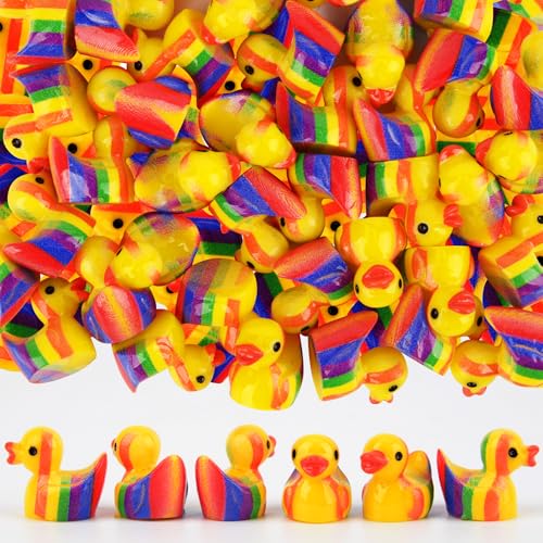 Qumenan 120 Pcs Rainbow Mini Resin Ducks Tiny LGBT Duck Figurines Bulk Small Gay Pride Duckies for Ornaments Vase Filler Jewelry Making DIY Crafts Party Gifts Decorations (Rainbow)