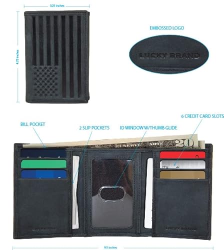 Lucky Brand Men's Leather Flag Embossed Rfid Trifold, Black, Osfa #TOP6