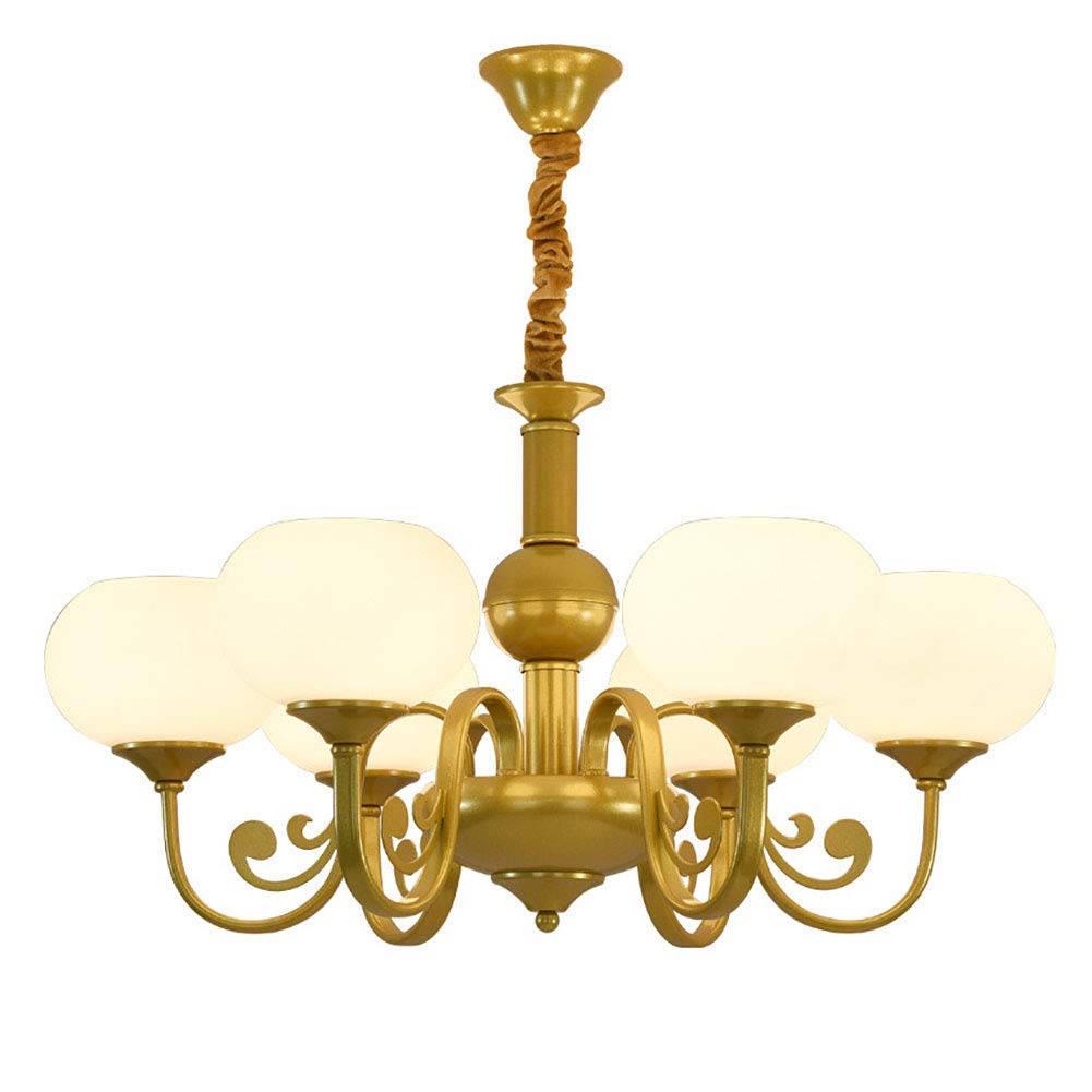 NZDY Kitchen,Nordic Modern 10 Lights Chandelier Industrial Pendant Lighting Fixture Matte Glass Globe Ceiling Light Fixture for Living Room,Bedroom,Hallway,Golden,6 Lights