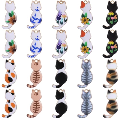 COGCHARGER Enamel Cat Charms for Jewelry Making 40Pcs