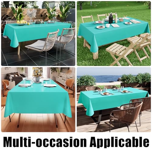 Image of Smiry Rectangle Table Cloth 60x120 Inch, Waterproof Wipeable Vinyl Tablecloths Protector, Oil Spill Proof Plastic Table Cover for Dining, Picnic, Camping, Outdoor, Teal