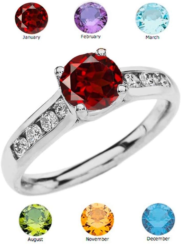 Elegant 14k White Gold CZ Channel-Set Personalized Solitaire Genuine Birthstone Engagement Proposal Ring