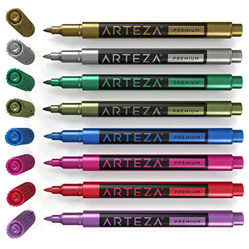 Arteza Wine Glass Markers, Set Of 8 Metallic Pens, Quick-Drying Erasable Markers For Wine Glasses, Glass Boards And Other Surfaces, For Decorating, Brainstorming, And Labelling #TOP4