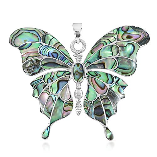 Aeravida Gorgeous Big Butterfly Multicolor Abalone Shell .925 Sterling Silver Pendant | Butterfly Pendant Necklace For Women | Abalone Shell Butterfly Pendant Necklace | Butterfly Pendant Jewelry Gifts #TOP8