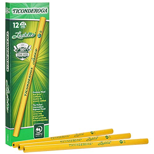 TICONDEROGA Laddie Intermediate Wood-Cased Pencils Without Erasers, 2 HB Soft, Yellow, Pack of 1 (12 ct) (2 Pack (12 ct))