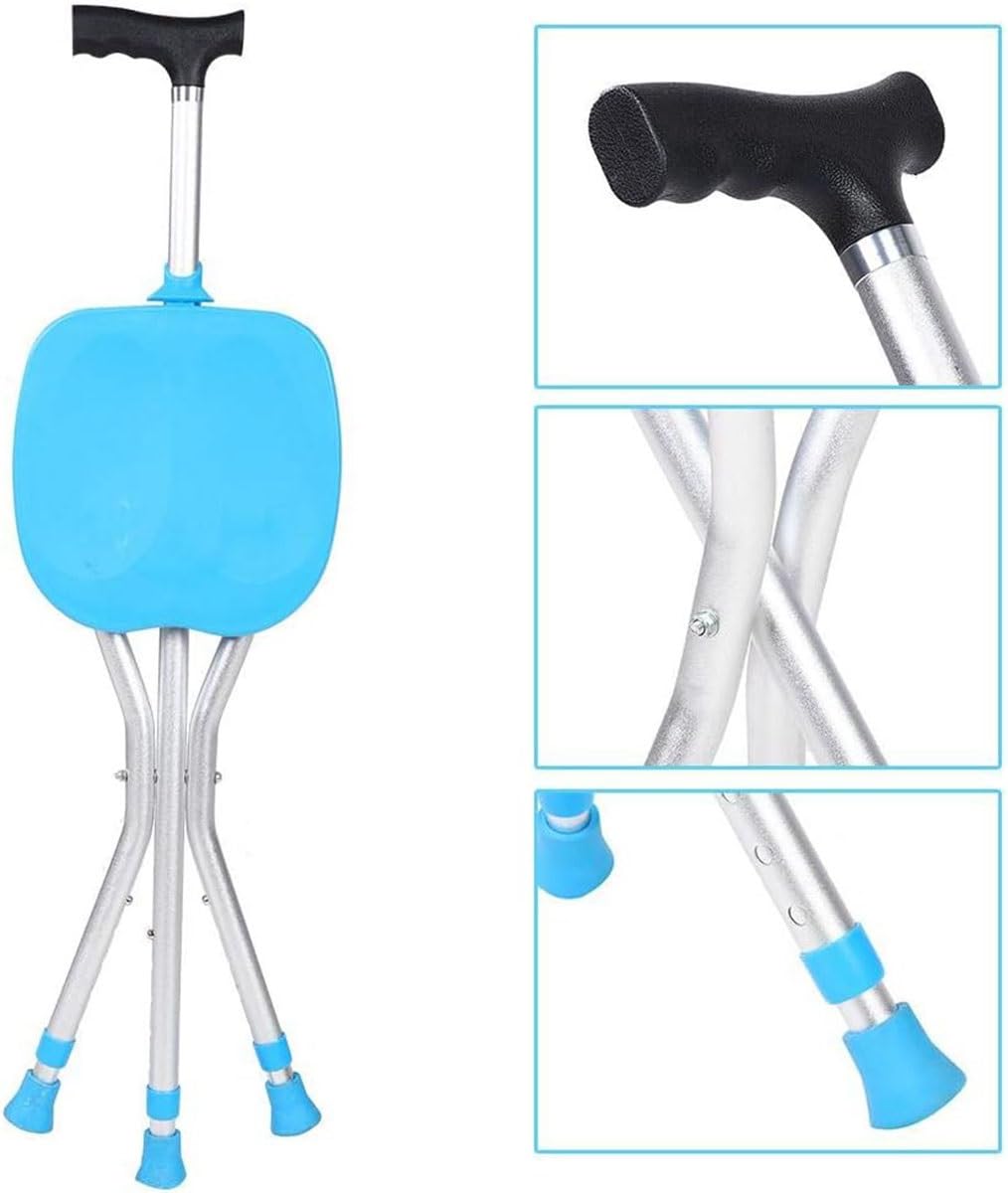 Bastones con Silla Plegable Bastón para Trípode Ajustable A La Altura Bastón Ortopédico Ayuda para Caminar Silla Asiento Muleta para Ancianos Y Discapacitados Mango Ergonómico