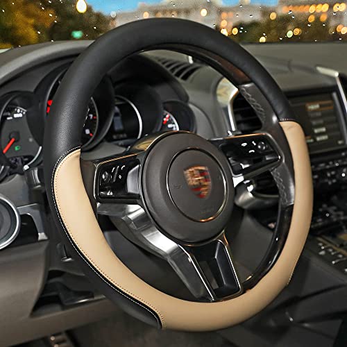 Car Steering Wheel Covers,Microfiber Leather Steering Wheel Covers,Universal 15 Inch Car Wheel Protector For Women Men,Non-Slip Stable Steering Wheel Cover Fit For Most Cars (Beige) #TOP18