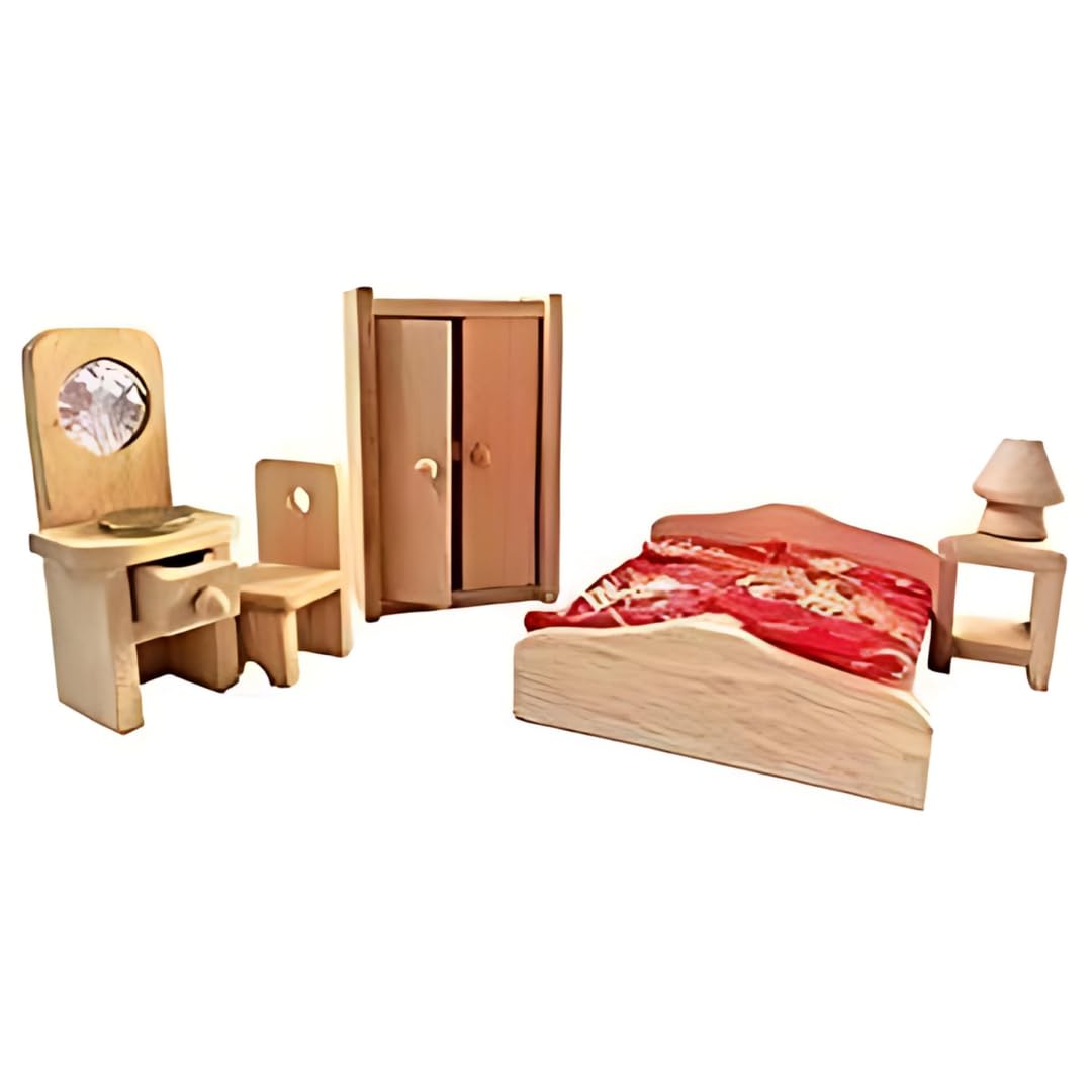Lakshya India Wooden Bedroom Toy Set for Kids - 5 Piece Dollhouse Furniture Set Suitable for Playing Kids Age 5-10 Years (Color-Brown)