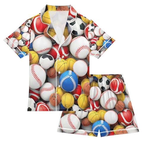 senya Unch Of Sports Balls Satin Summer Pajama Sets Silk Short Sleeve Button Down Sleepwear