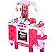 HOMCOM Cuisine pour Enfant Recettes Jeu d'imitation 38 Accessoires Inclus Sons et lumières polypropylène Rose