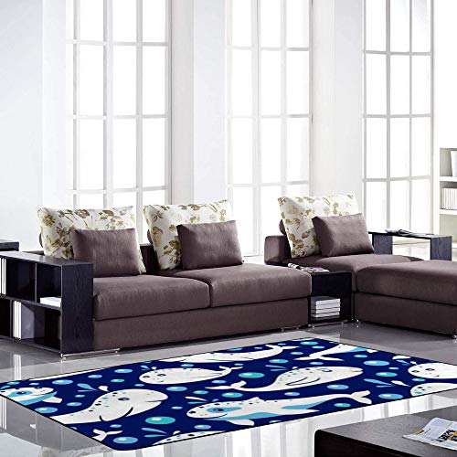 Tapis de salon en velours bleu 80 x 58 motif baleines grand tapis corail polyester