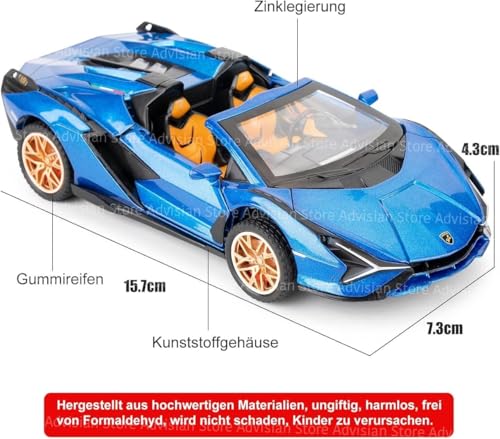 Image of 1:32 Open Lamborghini Sian Sport Diecast Metal Pullback Toy car with 6 Openable Doors & Light, Music Boys Gifts Toys for Kids (1:32 Open Lamborghini - Blue)