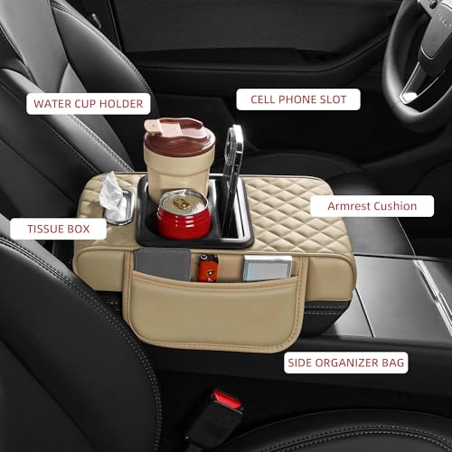 image for AuraSettle 5 in 1 Car Center Console Cover, Armrest Pad with 2 Storage