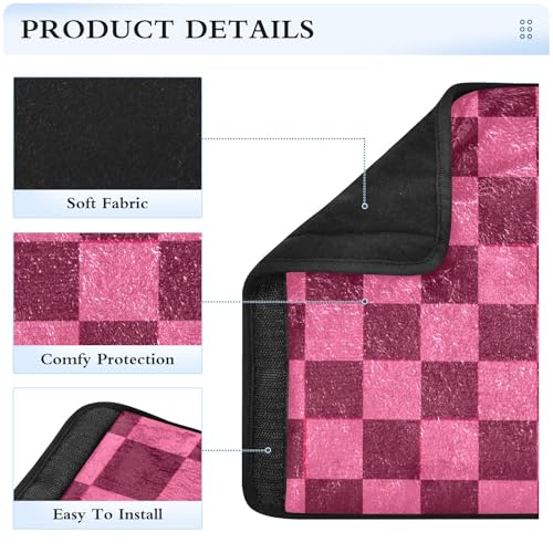 Image of Checkered Hot Pink Seat Belt Cover Pad 2 Pcs Soft Cute Seatbelt Covers Protector Support Head Neck Shoulder Strap for Car Seats High Chair Backpack for Adults Kids Women Men 10x7.7In 2 Pack